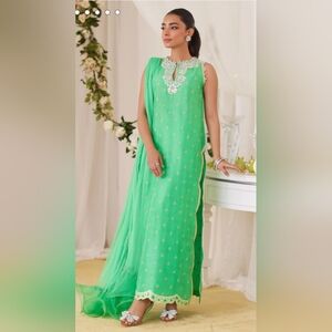 Elegant Green Embroidered Dress